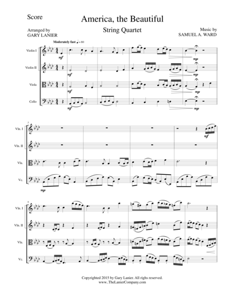 Free Sheet Music America The Beautiful String Quartet Score And Parts