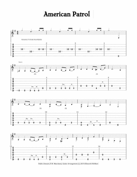 American Patrol March For Fingerstyle Guitar Tuned Drop D Sheet Music