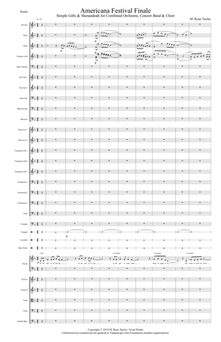 Americana Festival Finale Featuring Simple Gifts Shenandoah For Combined Orchestra Concert Band Choir Score Parts Sheet Music