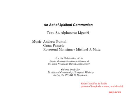 An Act Of Spiritual Communion Accompanied Harmonized Chant Sheet Music