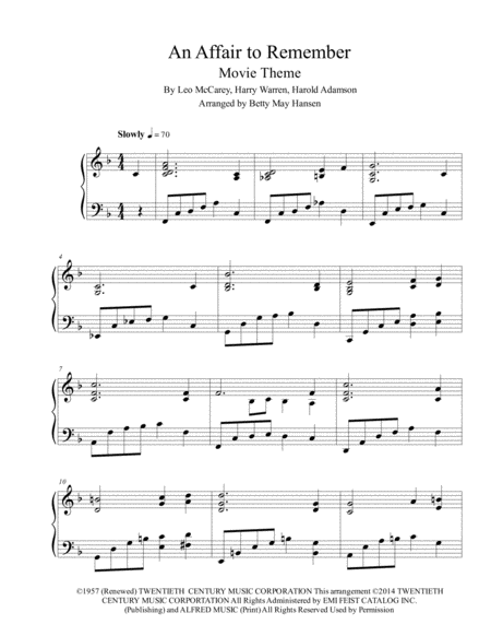 An Affair To Remember Movie Theme Sheet Music