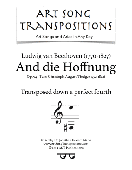 An Die Hoffnung Op 94 Transposed Down A Perfect Fourth Sheet Music