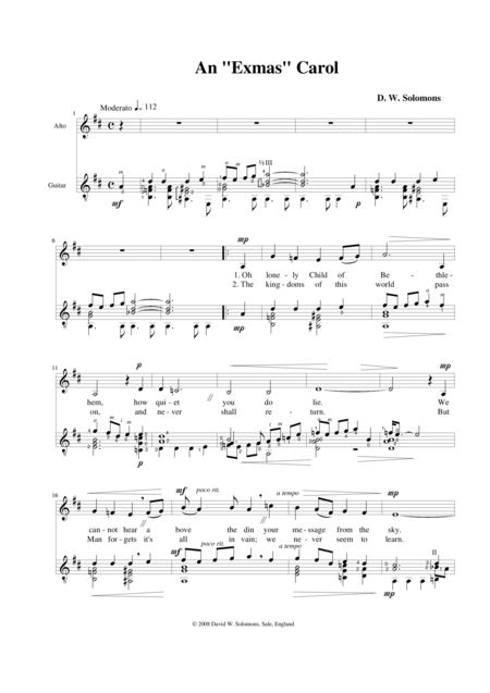 Free Sheet Music An Exmas Carol Alto And Classical Guitar