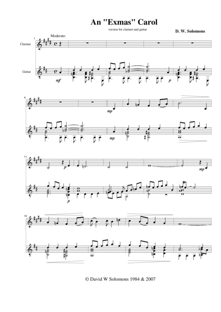 Free Sheet Music An Exmas Carol For Clarinet And Guitar