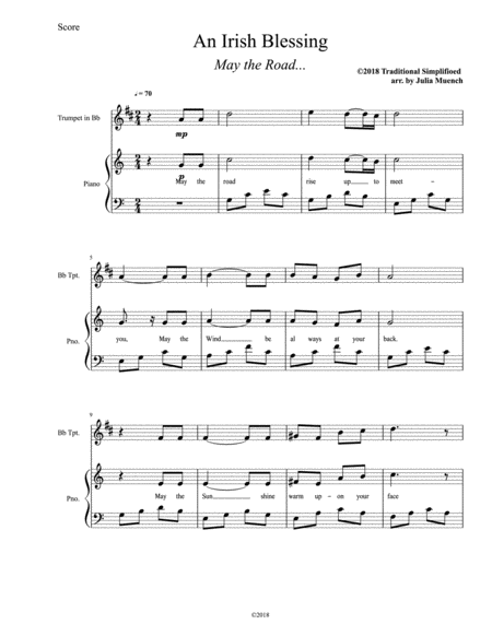 An Irish Blessing In C For Bb Trumpet Sheet Music