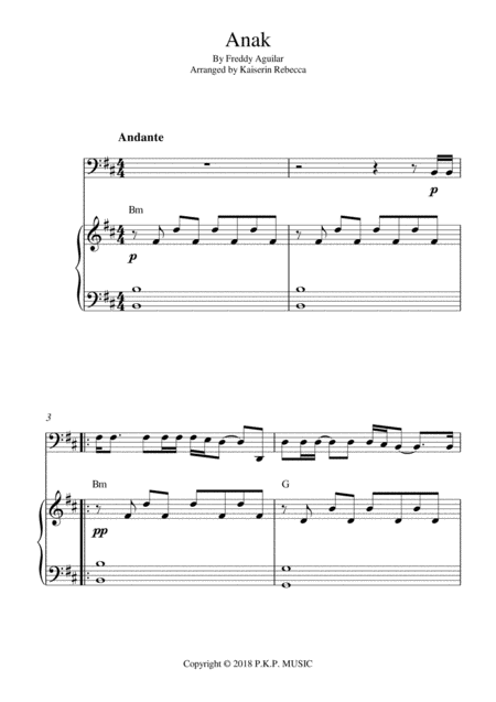 Anak Cello Solo And Piano Accompaniment Sheet Music