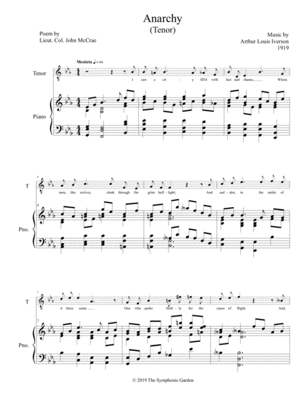 Free Sheet Music Anarchy Poem By John Mccrae Music For Tenor Vocal And Piano