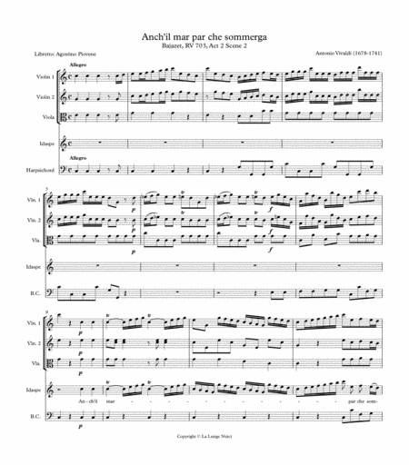 Anch Il Mar Par Che Sommerga Antonio Vivaldi Full Score Sheet Music