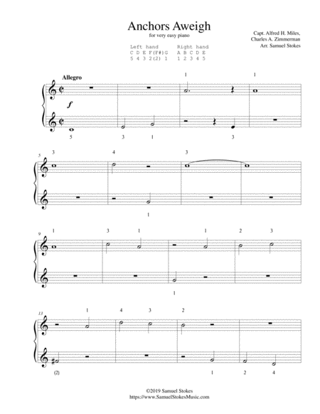 Free Sheet Music Anchors Aweigh For Very Easy Piano