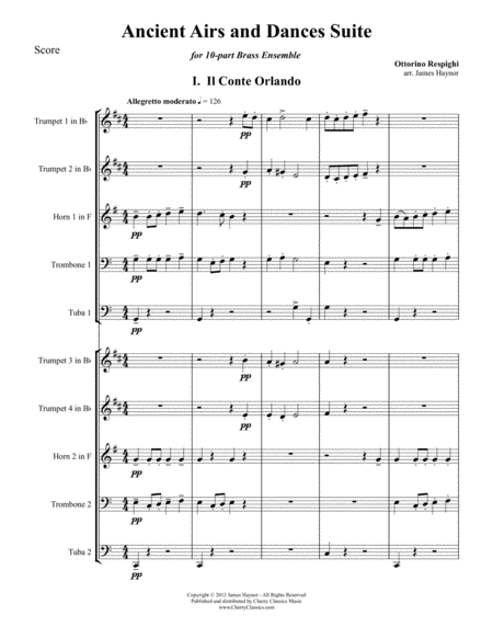 Free Sheet Music Ancient Airs And Dances Suite No 1 For 10 Part Brass Ensemble
