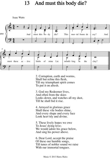 Free Sheet Music And Must This Body Die A New Tune To A Wonderful Isaac Watts Hymn