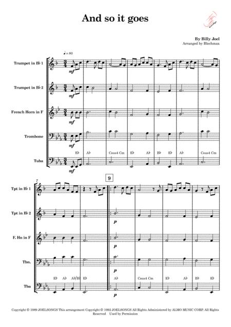 Free Sheet Music And So It Goes For Brassquintet
