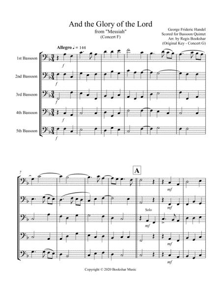 And The Glory Of The Lord From Messiah F Bassoon Quintet Sheet Music