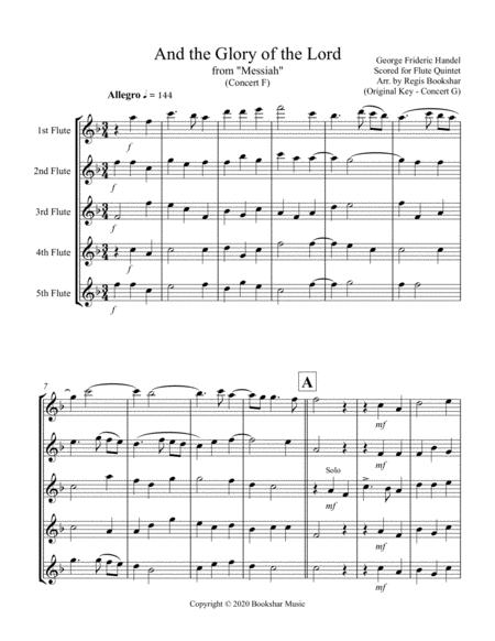 And The Glory Of The Lord From Messiah F Flute Quintet Sheet Music