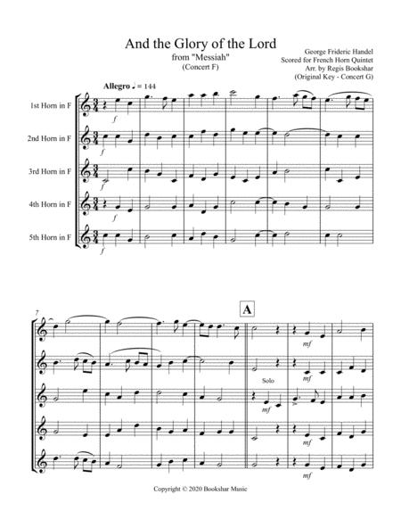 Free Sheet Music And The Glory Of The Lord From Messiah F French Horn Quintet