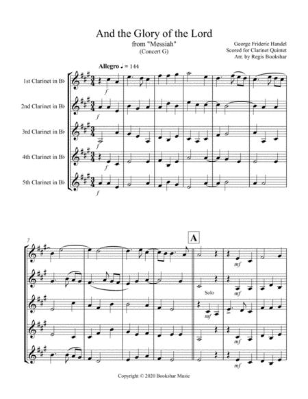 Free Sheet Music And The Glory Of The Lord From Messiah G Clarinet Quintet