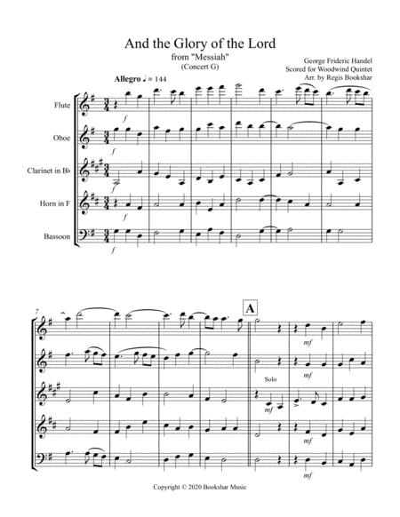 Free Sheet Music And The Glory Of The Lord From Messiah G Woodwind Quintet