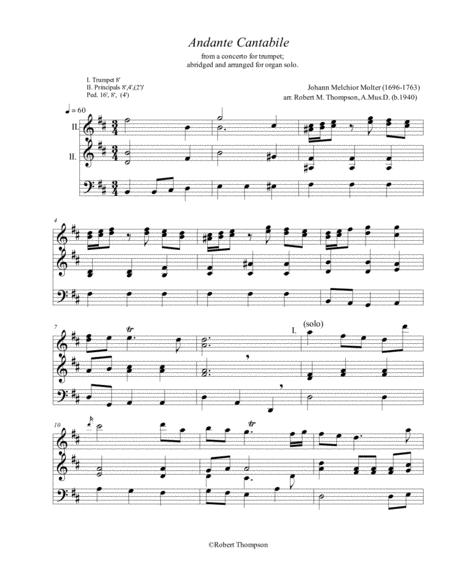 Andante Cantabile For Organ Transcribed From J M Molter Concerto For Trumpet Sheet Music