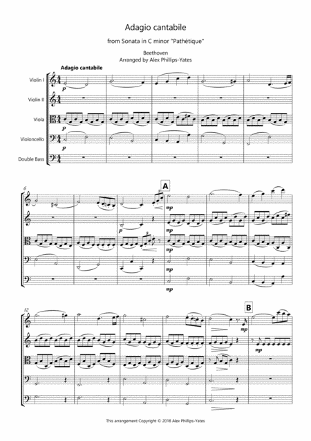 Andante Cantabile From Sonata In C Minor Pathtique Beethoven String Orchestra Or String Quartet Sheet Music