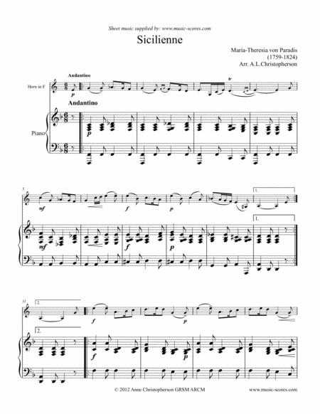 Andante From Mendelssohns Violin Concerto Piano Sextet With Solo French Horn Sheet Music