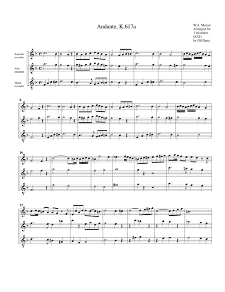 Free Sheet Music Andante K 617a Arrangement For 3 Recorders