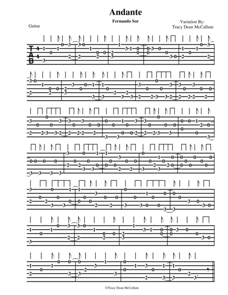 Andante Variation Fernando Sor Guitar Tablature Sheet Music