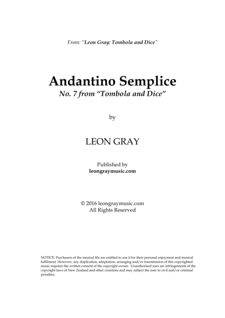 Andantino Semplice Tombola And Dice No 7 Leon Gray Sheet Music