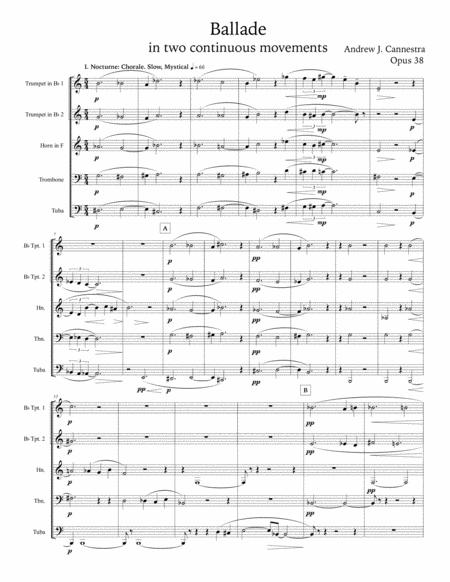 Andrew Cannestra Ballade For Brass Quintet Sheet Music