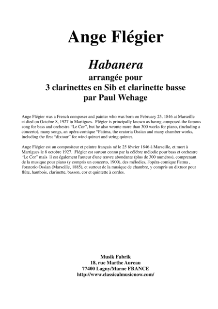 Free Sheet Music Ange Flgier Habanera Arranged For 3 Bb Clarinets And Bass Clarinet