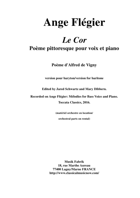 Free Sheet Music Ange Flgier Le Cor For Baritone Voice And Piano