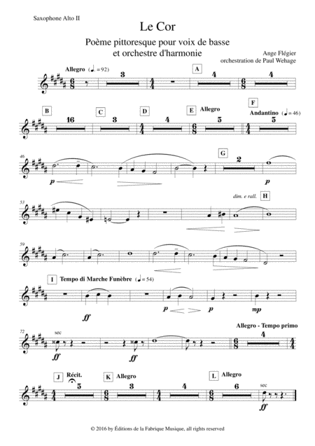 Ange Flgier Le Cor For Bass Voice And Concert Band Alto Saxophone 2 Part Sheet Music