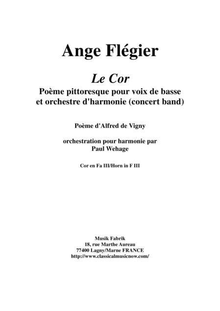 Ange Flgier Le Cor For Bass Voice And Concert Band F Horn 3 Part Sheet Music