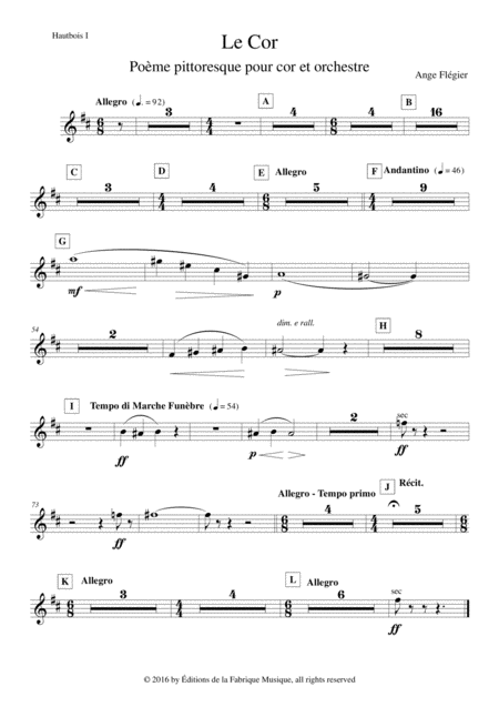 Free Sheet Music Ange Flgier Le Cor For Horn And Orchestra Oboe 1 Part