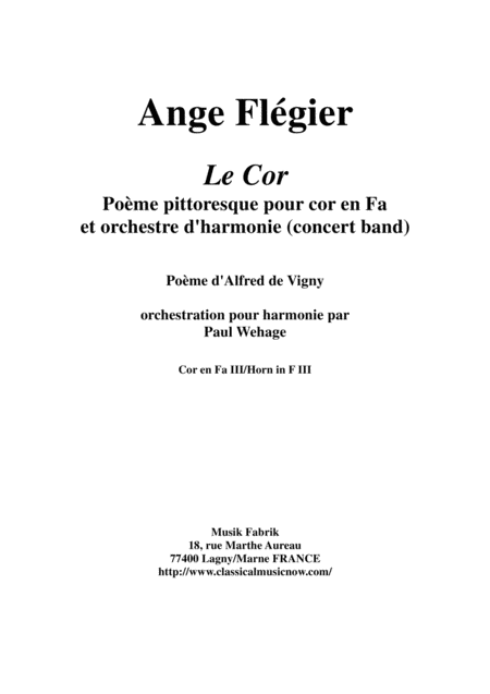 Ange Flgier Le Cor For Solo Horn And Concert Band Horn 3 Part Sheet Music