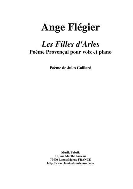 Ange Flgier Les Filles D Arles For Baritone And Piano Sheet Music