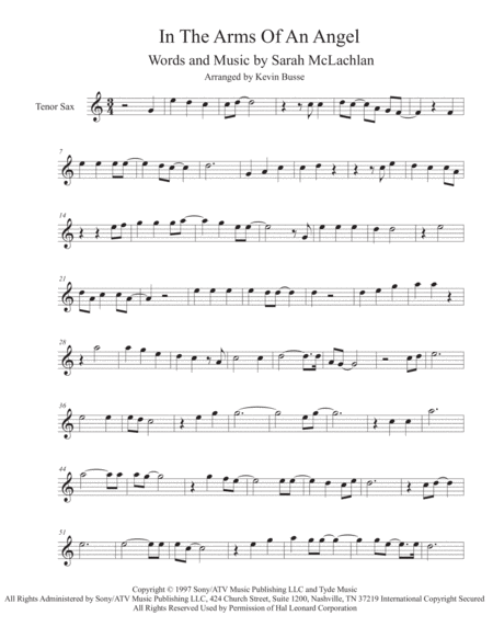 Angel Easy Key Of C Tenor Sax Sheet Music