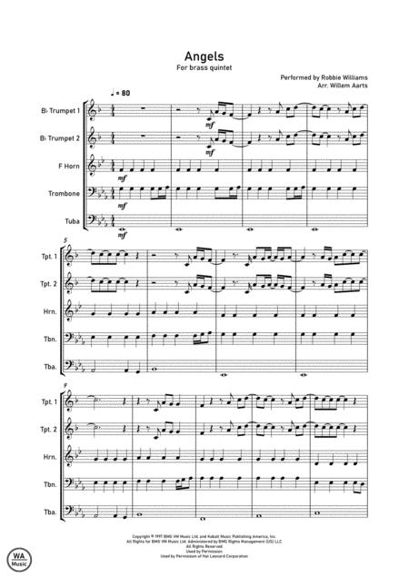 Angels By Robbie Williams Brass Quintet Sheet Music