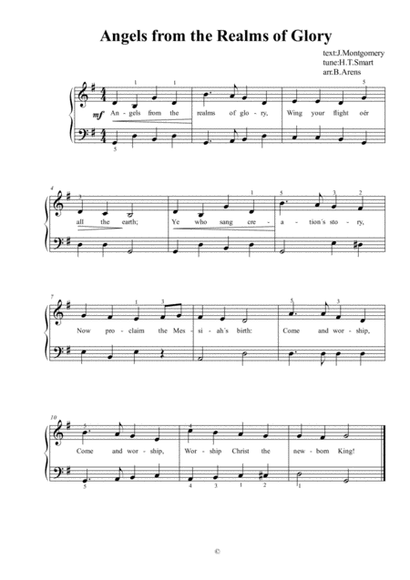 Free Sheet Music Angels From The Realms Of Glory For Easy Piano