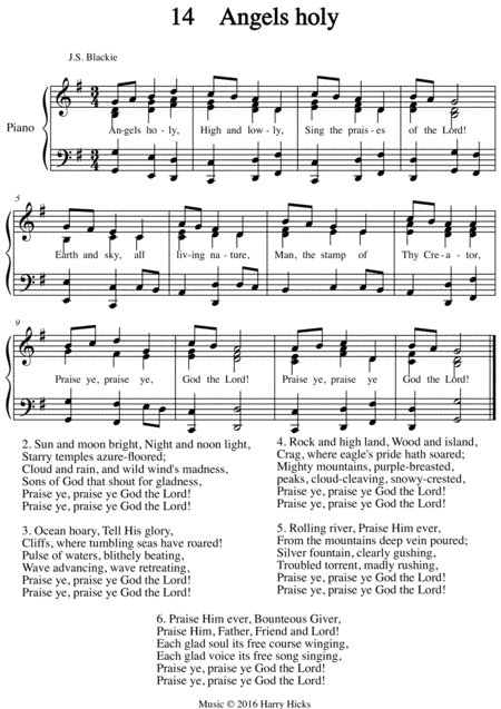 Angels Holy High And Lowly A New Tune To A Wonderful Old Hymn Sheet Music