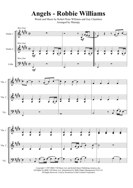 Angels Robbie Williams Arranged For String Trio Sheet Music