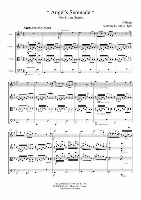 Free Sheet Music Angels Serenade For String Quartet