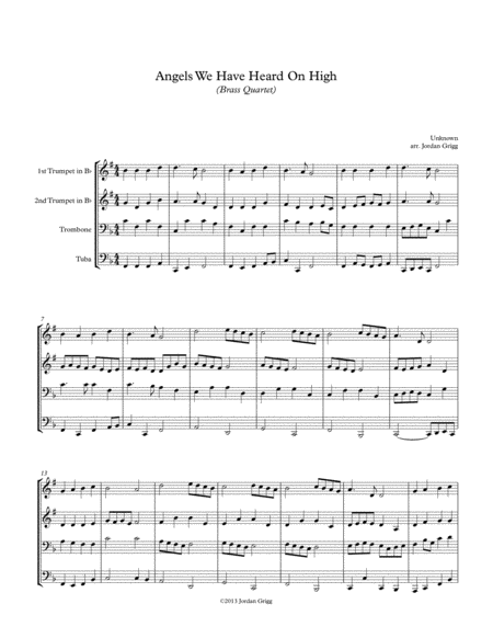 Free Sheet Music Angels We Have Heard On High Brass Quartet