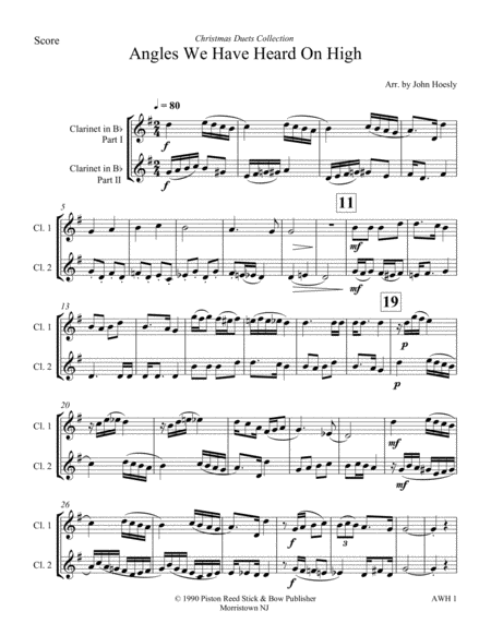 Angels We Have Heard On High Duet Clarinet And Clarinet Sheet Music