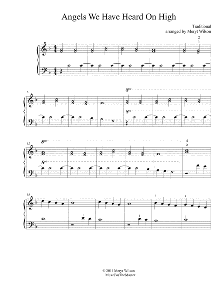 Angels We Have Heard On High Easy Piano Solo Sheet Music