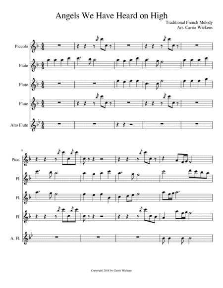 Free Sheet Music Angels We Have Heard On High Flute Choir