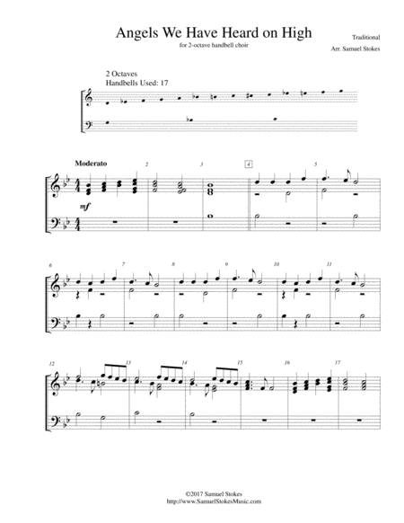 Angels We Have Heard On High For 2 Octave Handbell Choir Sheet Music