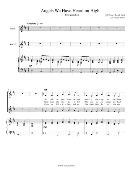 Angels We Have Heard On High For 2 Part Choir With Piano Accompaniment Sheet Music