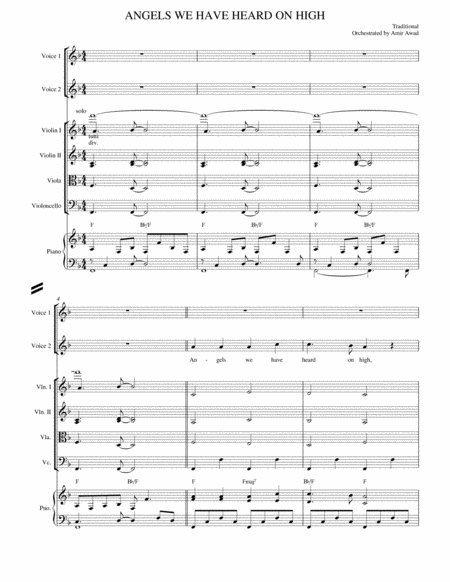 Free Sheet Music Angels We Have Heard On High For 2 Voices And String Orchestra With Piano