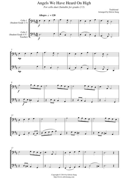 Angels We Have Heard On High For Cello Duet Suitable For Grades 2 5 Sheet Music