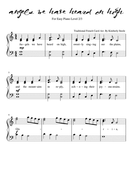 Free Sheet Music Angels We Have Heard On High For Easy Piano Level 2 3